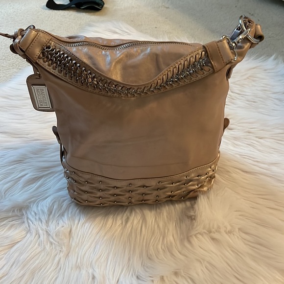 Like New! Badgley Mischika Metallic Tan Leather Silver Studs Shoulder Weaved Bag